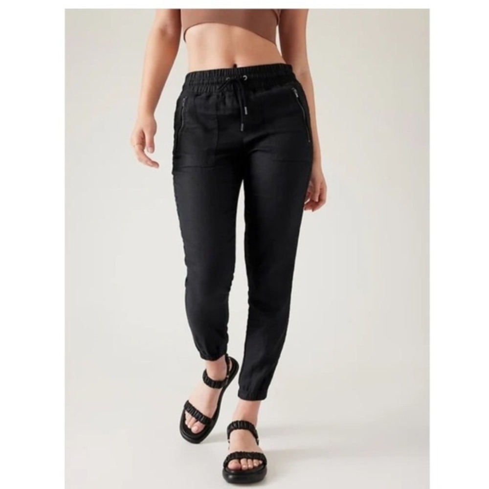 Athleta Cabo Linen Jogger Pant Womens 6 Black Casual Lightweight Vacation Travel